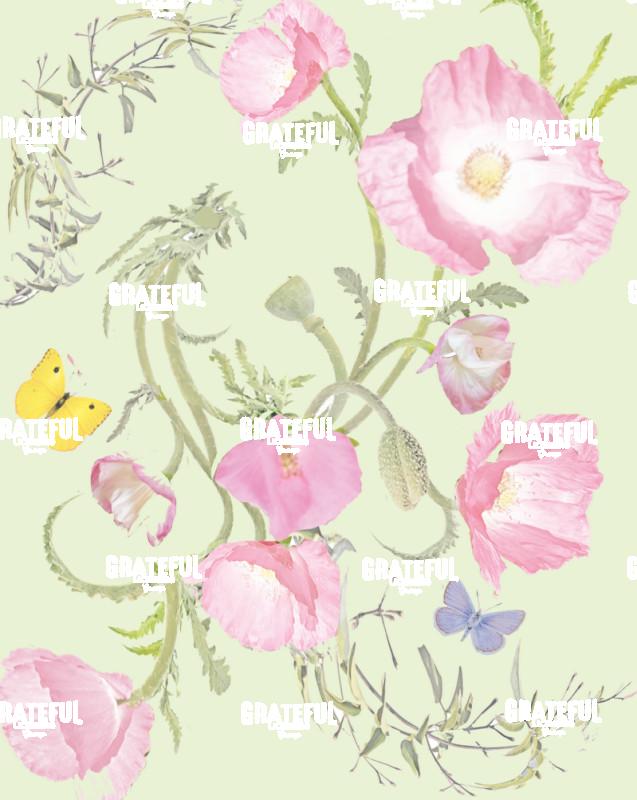 Poppies on Green Repeat Design