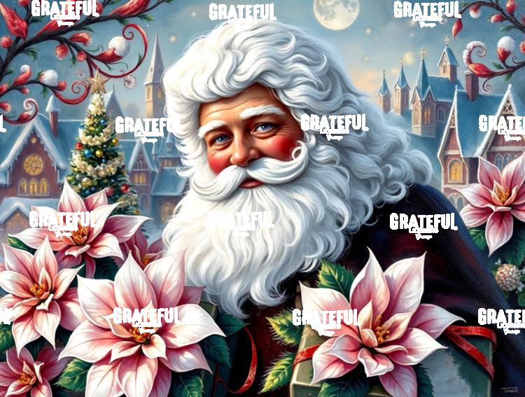 Santa With Pink Poinsettias