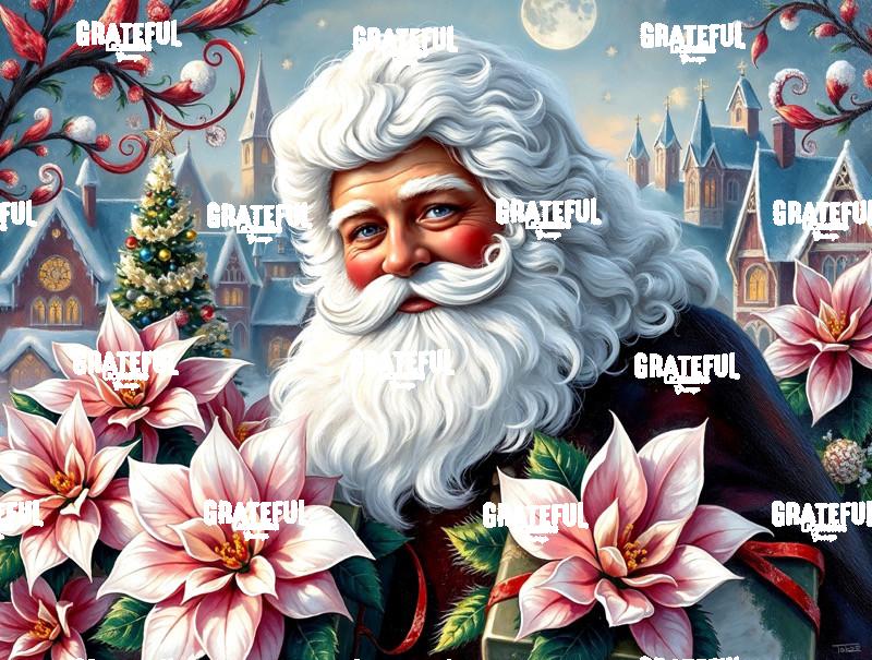Santa With Pink Poinsettias