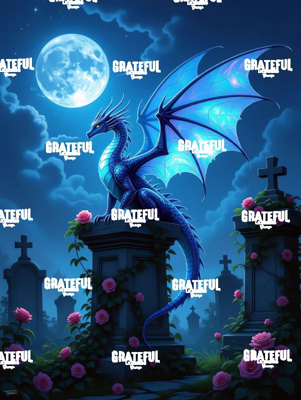 Blue Dragon In A Moonlit Cemetery