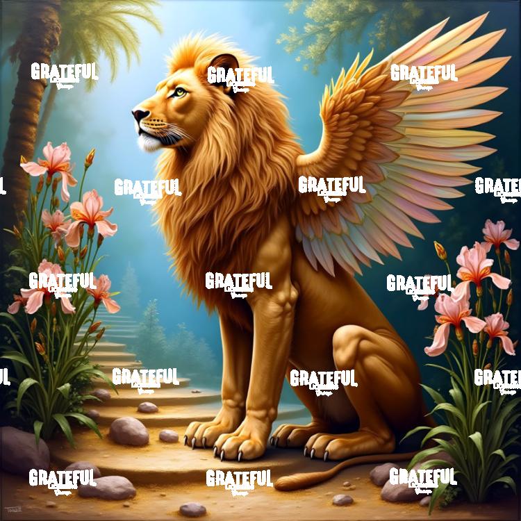 Winged Lion With Irises