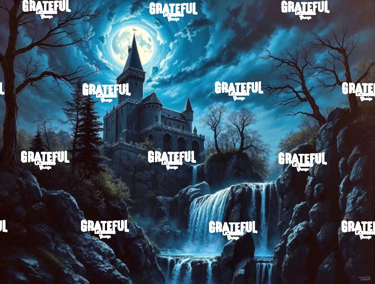 Gothic Castle With Waterfall