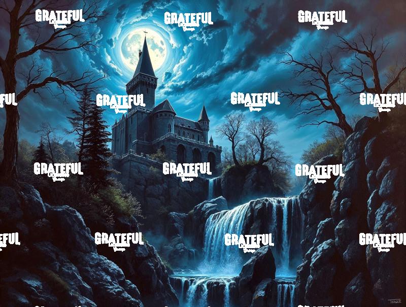 Gothic Castle With Waterfall