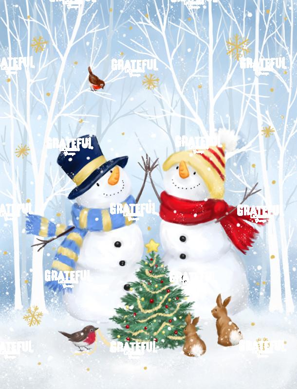 Snowman Couple in White Wood