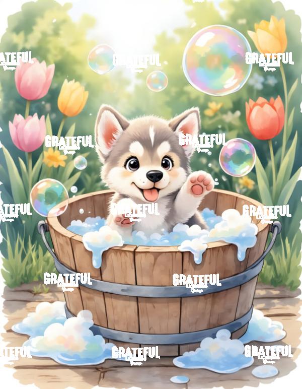 Husky Puppy Bathtime