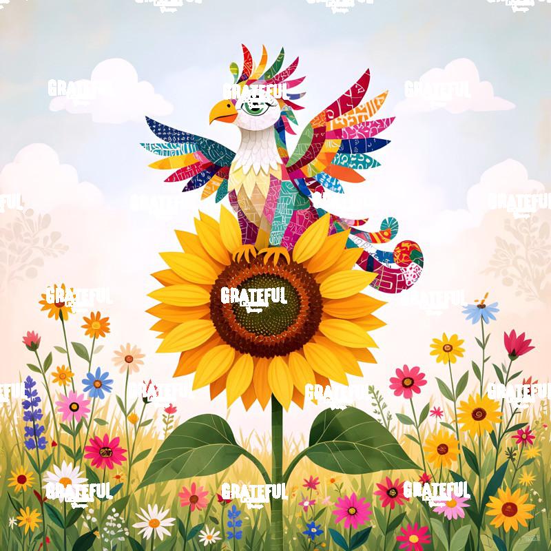 Baby Griffin On A Sunflower