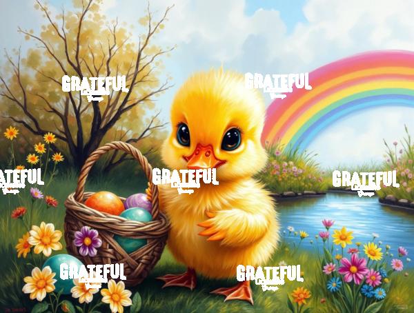 Adorable Duckling With Easter Basket