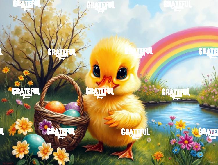 Adorable Duckling With Easter Basket