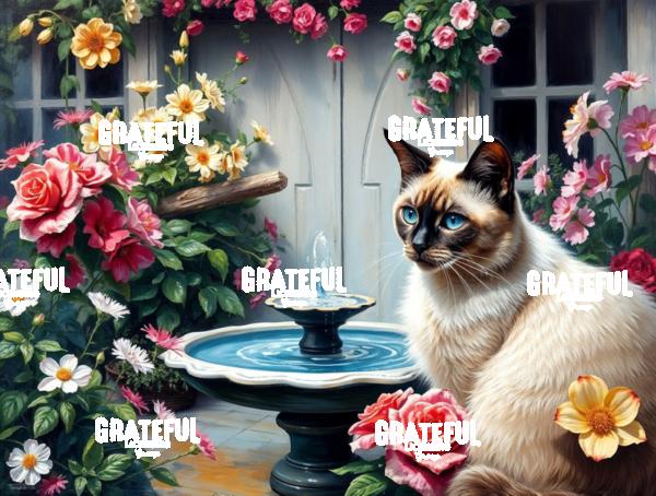 Siamese Cat With Fountain