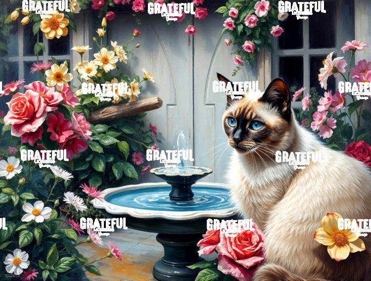 Siamese Cat With Fountain