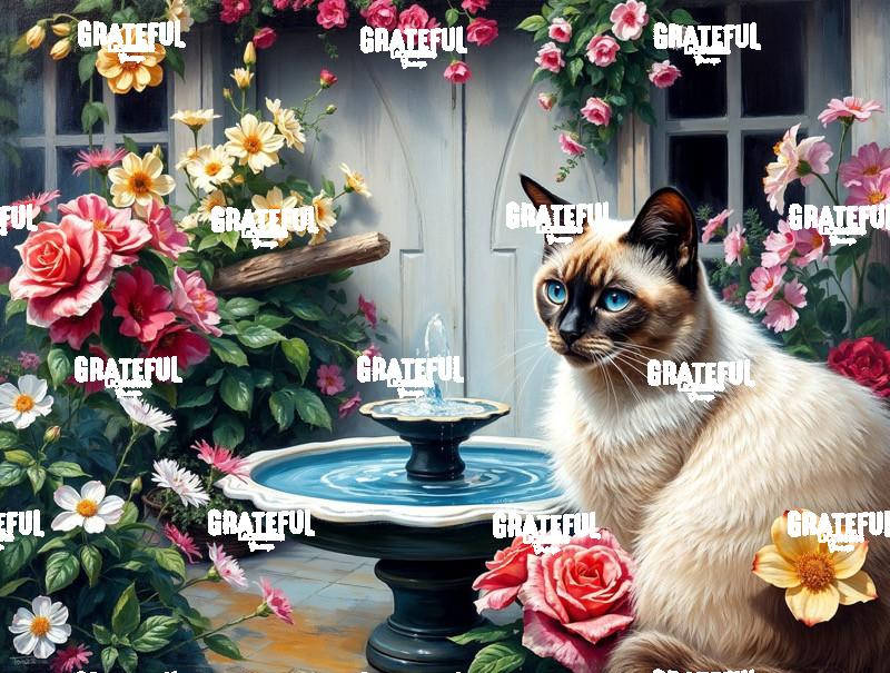 Siamese Cat With Fountain