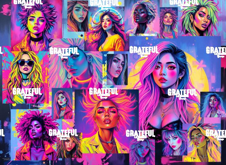 Retro Neon Pinups Collage