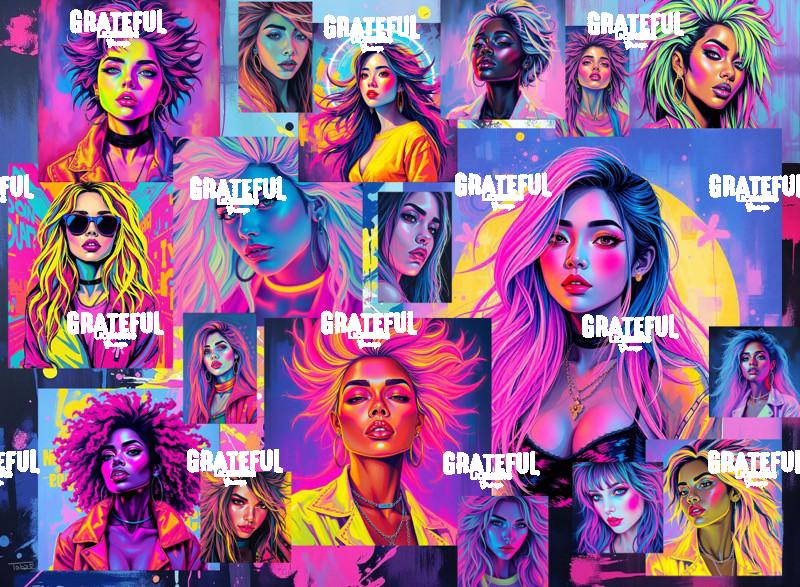 Retro Neon Pinups Collage