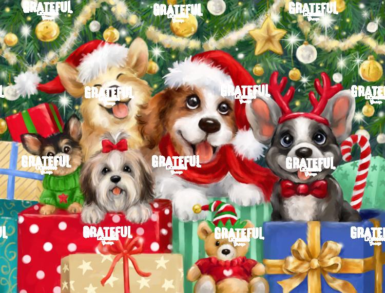 Happy Dogs with Christmas Presents