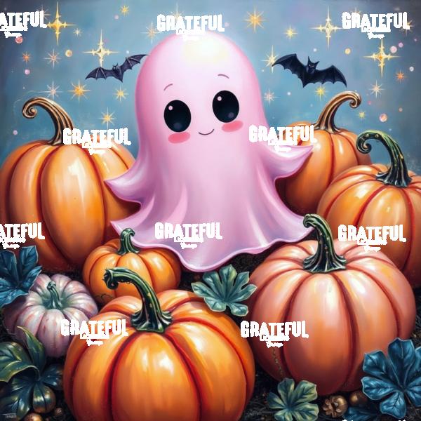 Pink Ghost With Pumpkins