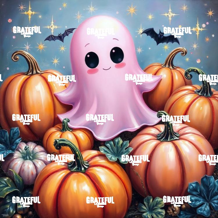 Pink Ghost With Pumpkins