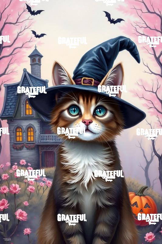 Pretty Witch Kitten in A Pink Garden
