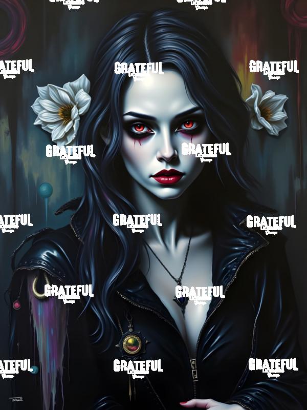 Portrait Of A Goth With White Flowers