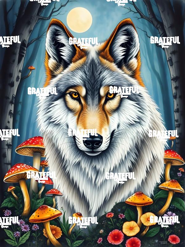 Timber Wolf with Mushrooms