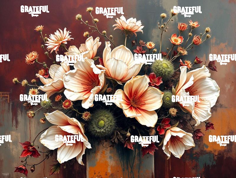 Rusted Copper and Mossy Green Modern Floral