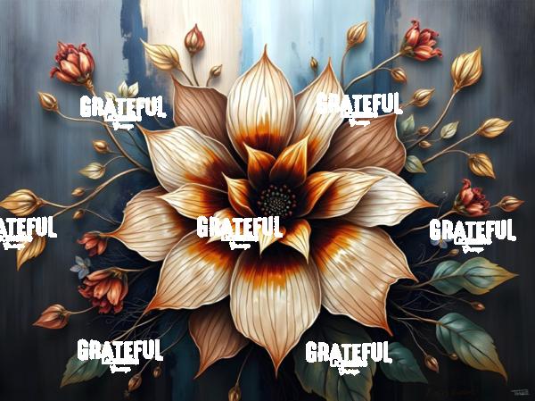 Copper and Gold Dahlia On A Blue Wood Panel