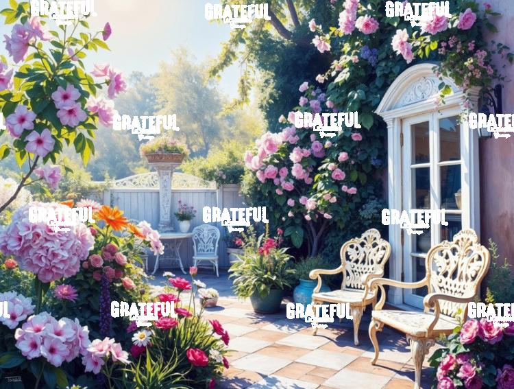 Vintage Chairs In A Summer Garden