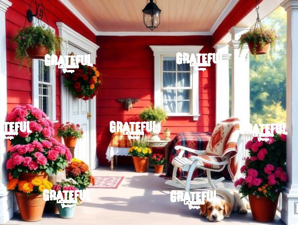 Terrier on a Red Front Porch