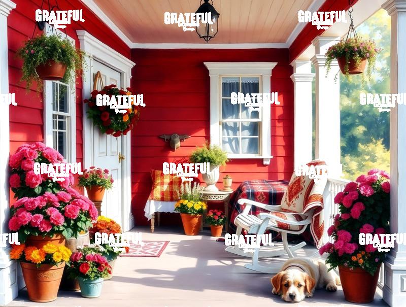 Terrier on a Red Front Porch