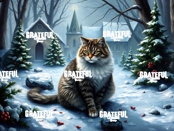 Forest Cat In A Christmas Churchyard