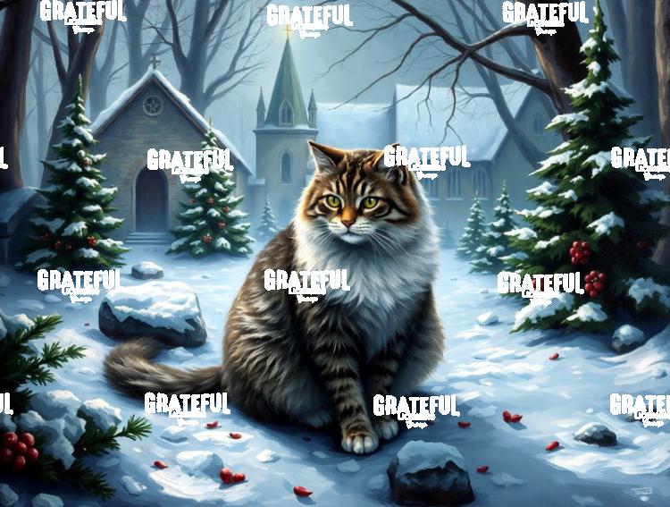 Forest Cat In A Christmas Churchyard