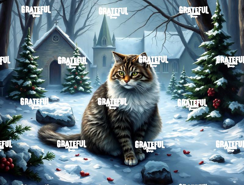 Forest Cat In A Christmas Churchyard