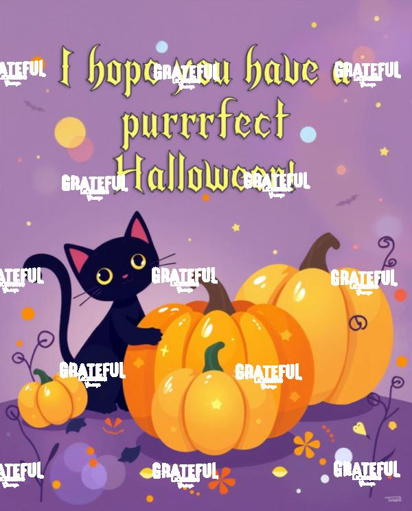 Purrrfect Halloween Kitten with Pumpkins