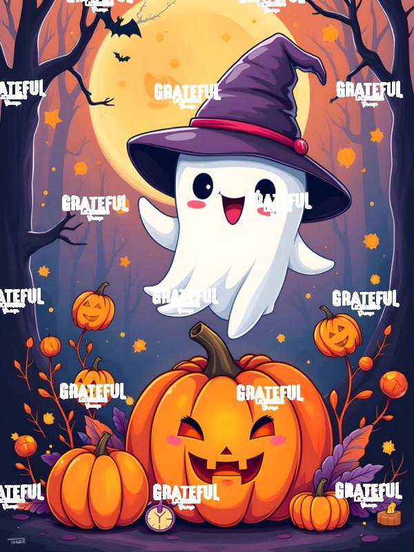 Happy Ghost with Jack O Lanterns