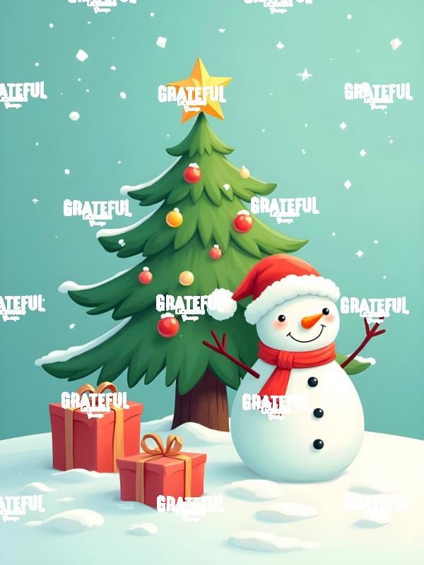 Snowman with Christmas Tree and Presents