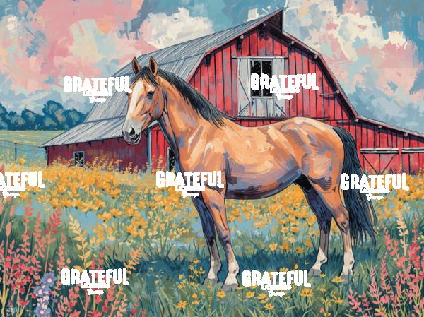 Summer Horse and Barn