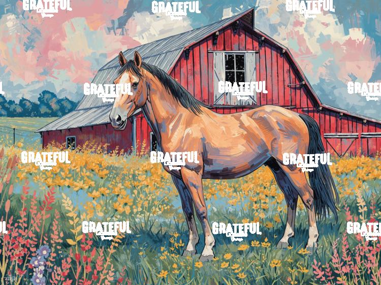 Summer Horse and Barn