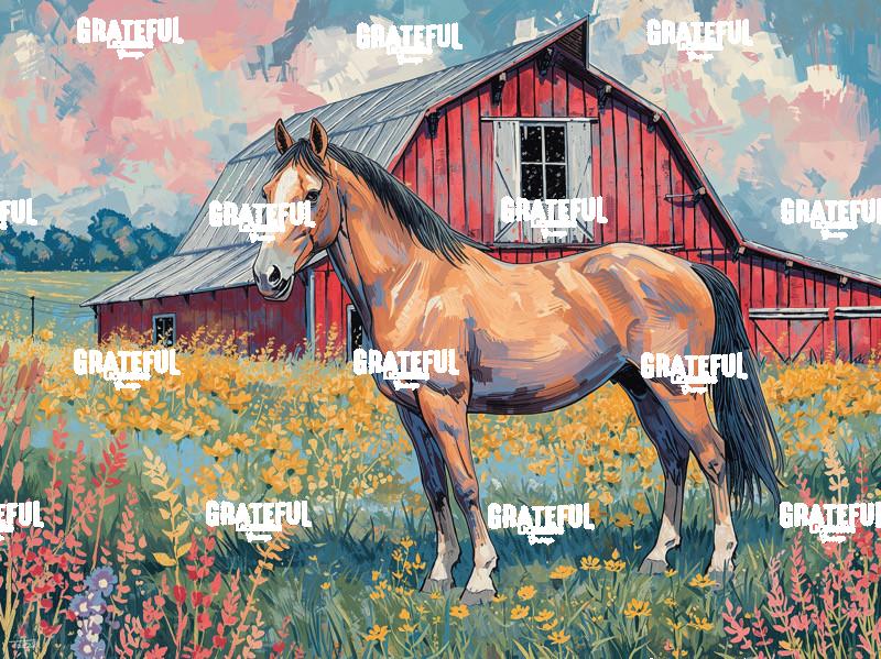 Summer Horse and Barn