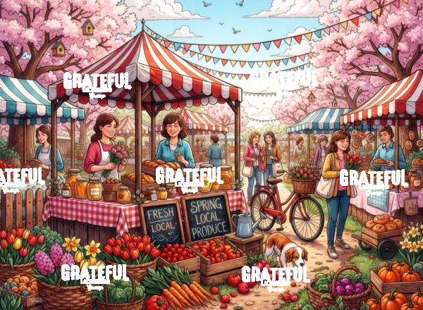 Colorful Farmers Market With Striped Stalls and Pennant Flags