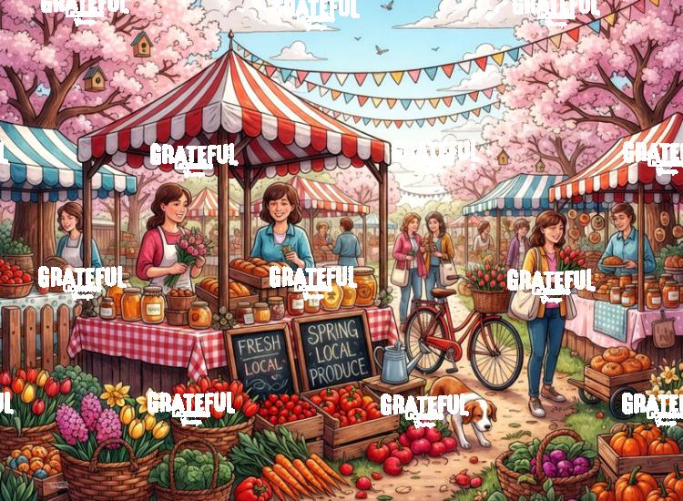 Colorful Farmers Market With Striped Stalls and Pennant Flags