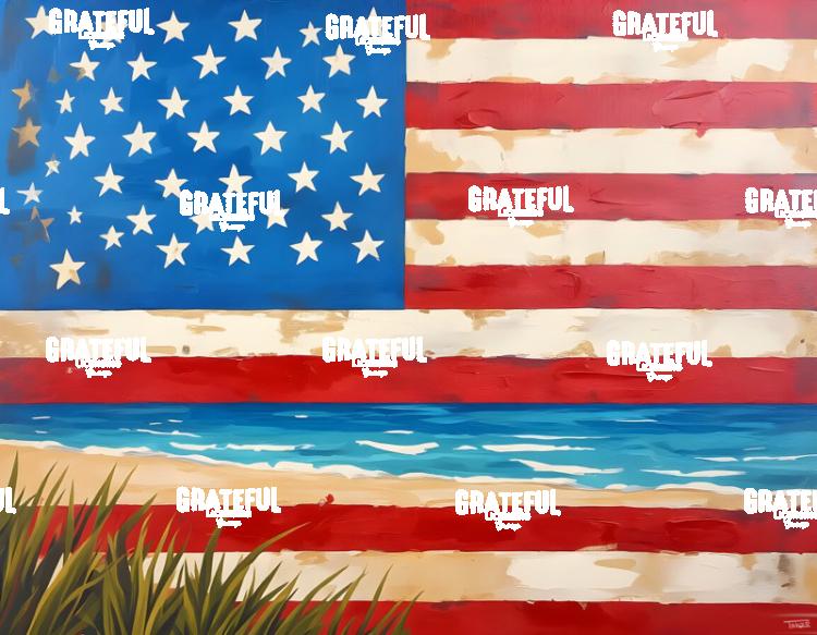 Vintage American Flag Beach Landscape