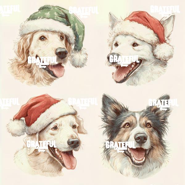 Dogs in Santa Hats Drawing