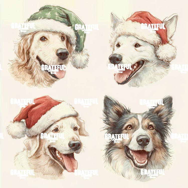 Dogs in Santa Hats Drawing