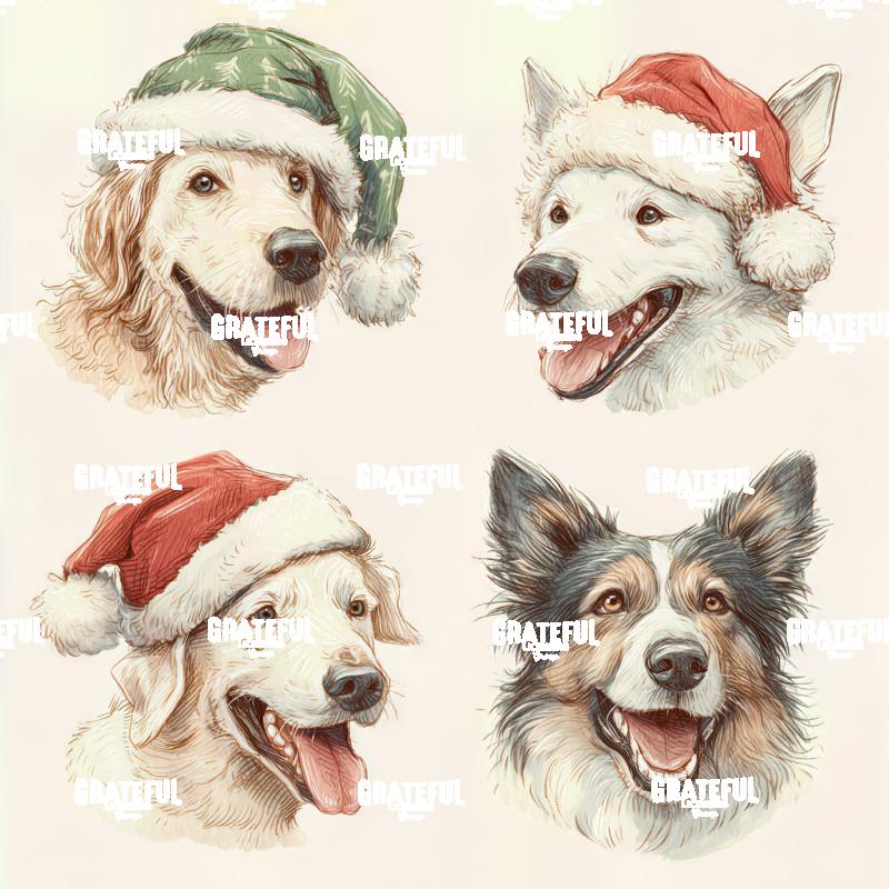 Dogs in Santa Hats Drawing