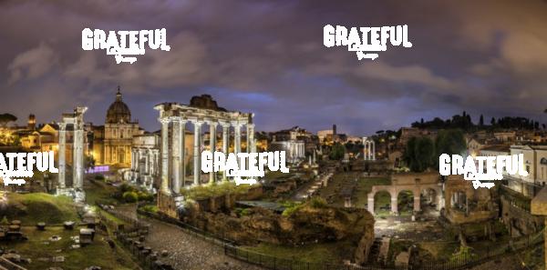 Ancient ruins of the Roman Forum after dark