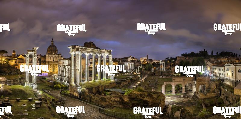 Ancient ruins of the Roman Forum after dark