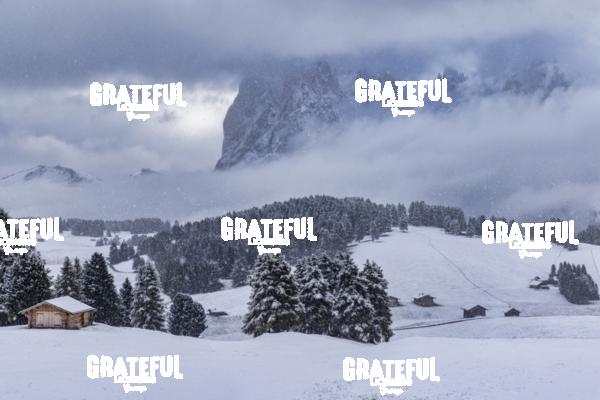 Seiser Alm in snow in the Dolomites, Italy