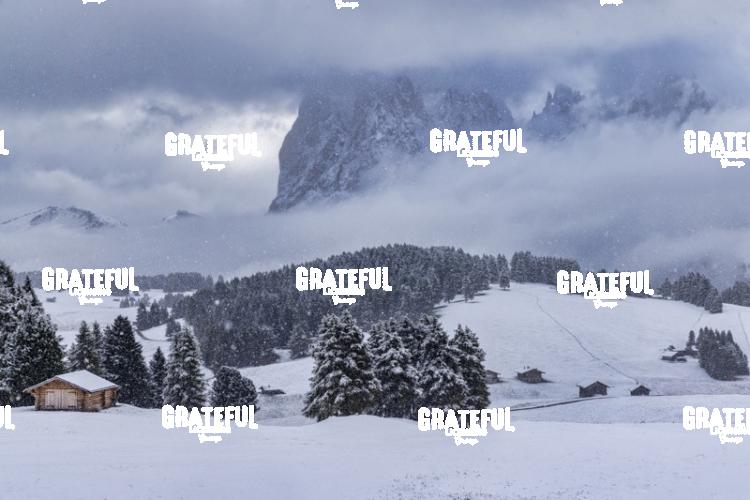 Seiser Alm in snow in the Dolomites, Italy