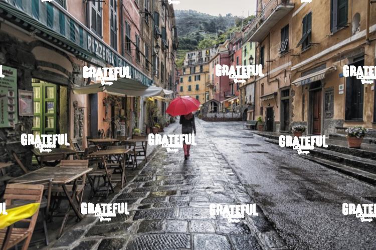 Woman with Red Umbrella in Vernazza