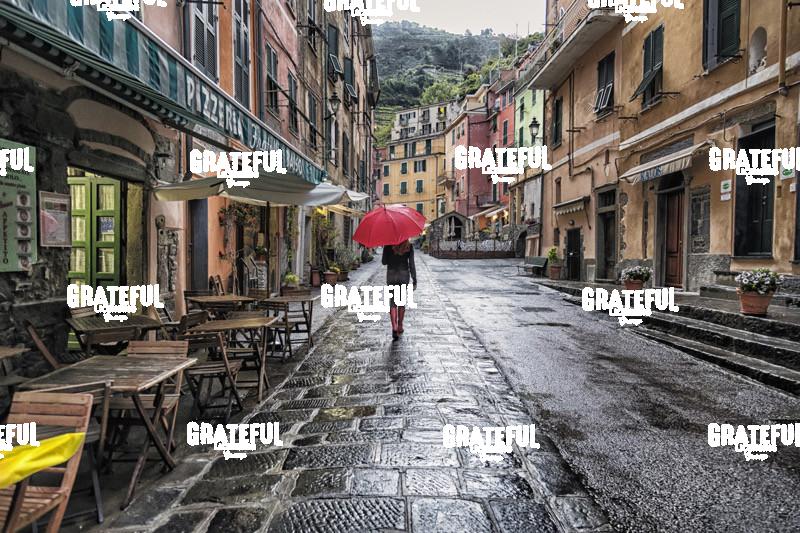 Woman with Red Umbrella in Vernazza