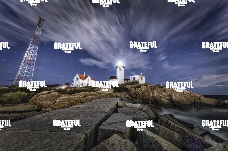 Eastern Point lighthouse in Massachusetts after dark